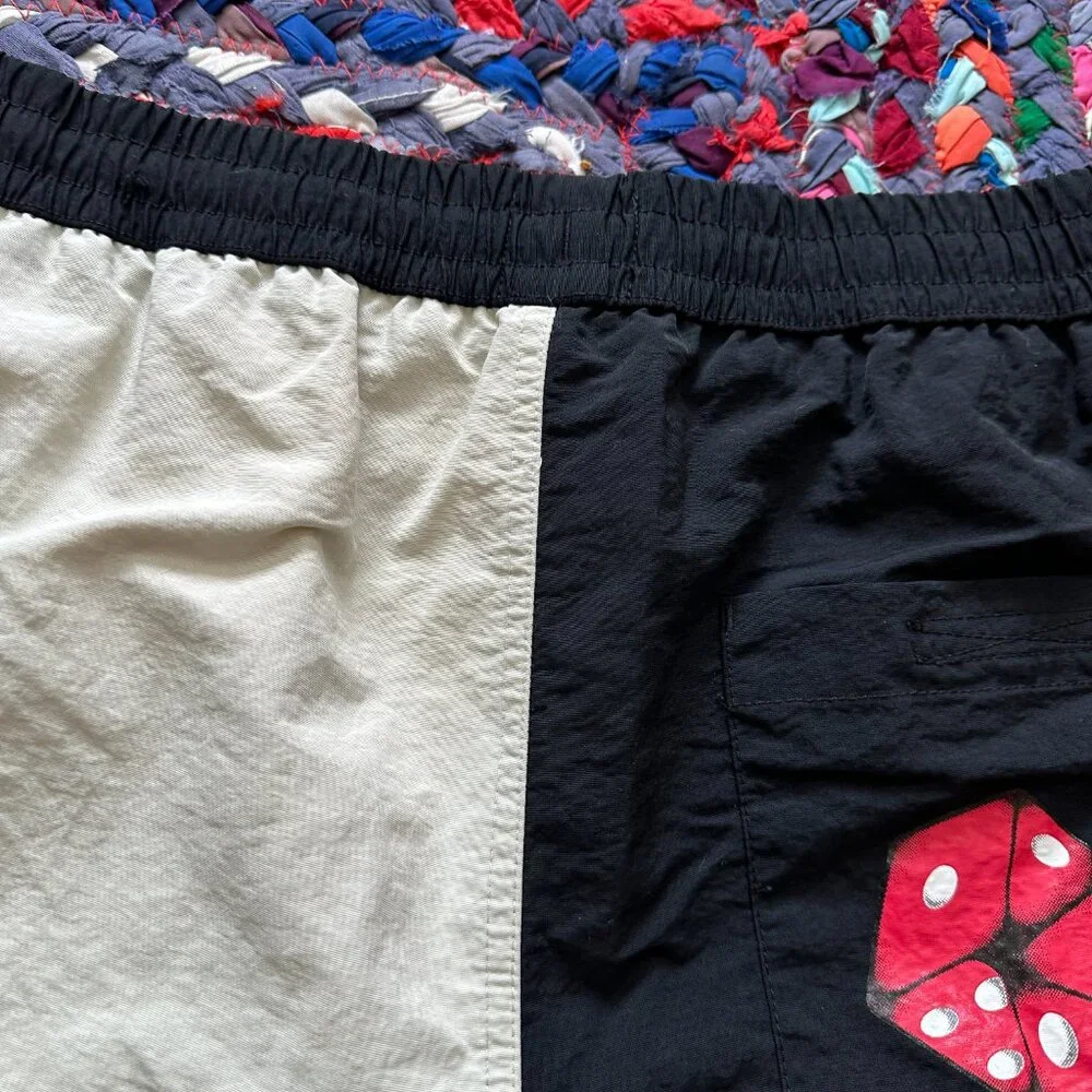 A.LAB Taffy Cherry Dice Black & Beige Two-Tone Board Shorts Men's Size Large 90s